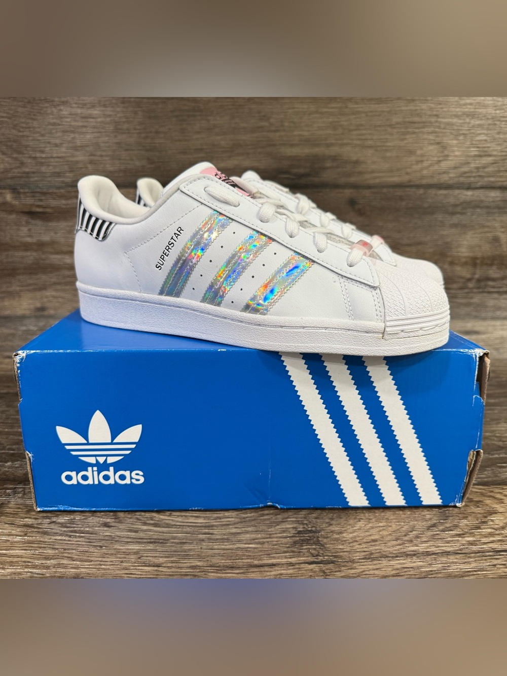 NWT adidas Superstar Bold Sneaker WHITE/ TRUE PINK SZ 7.5